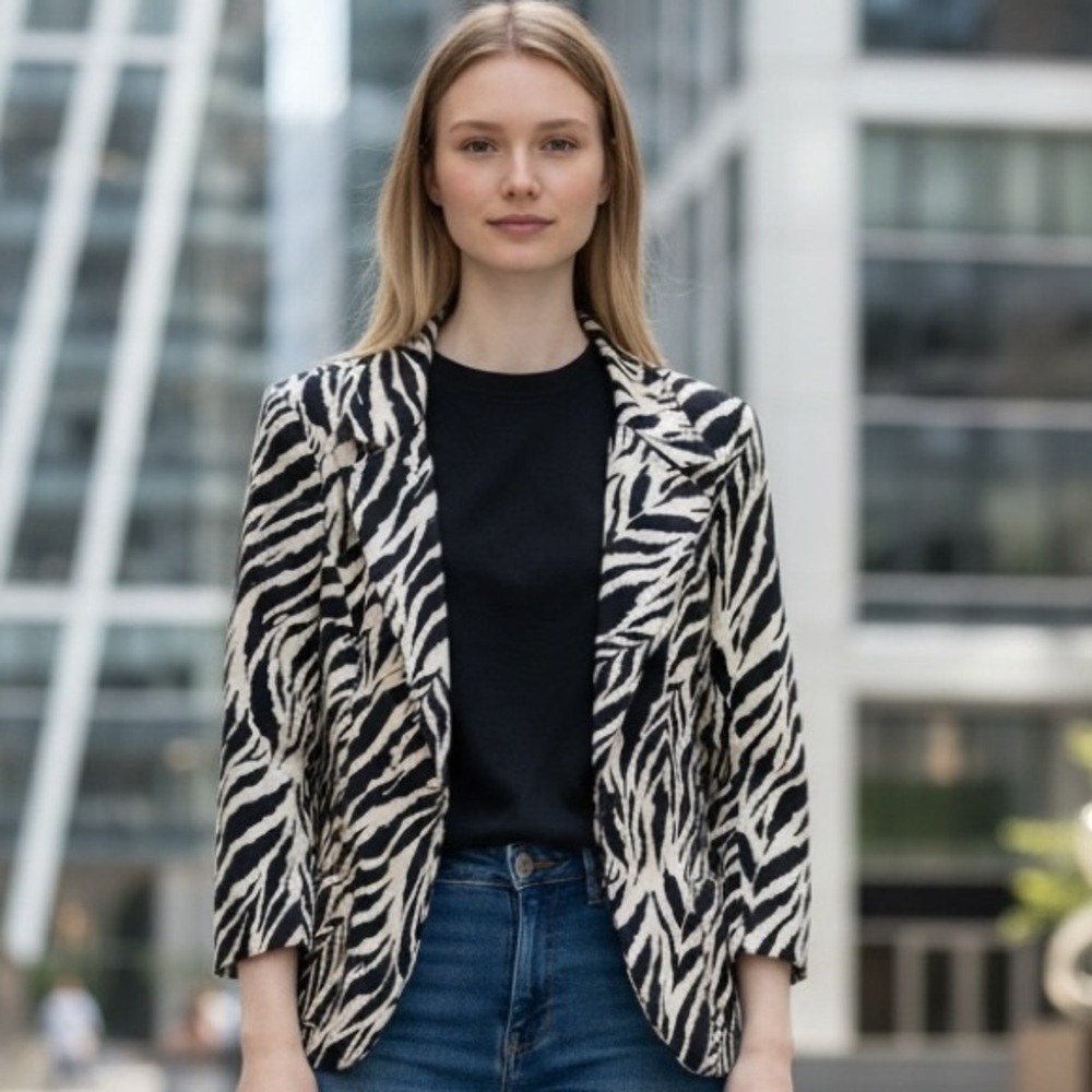 Harve Benard Black and White Animal Print Blazer